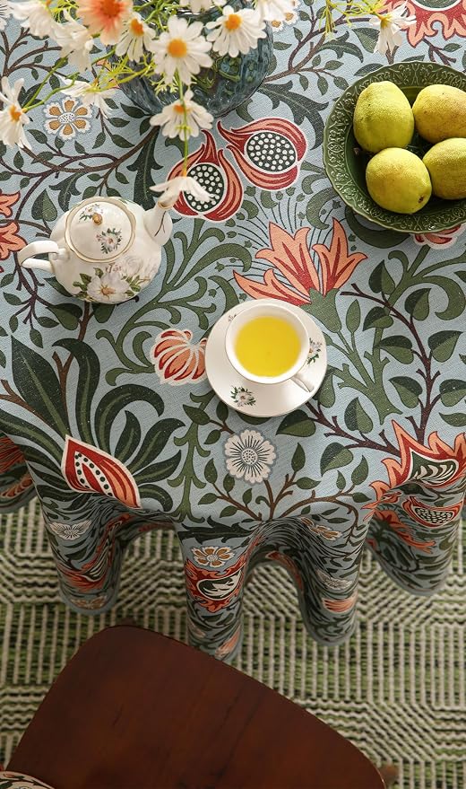 ISAENNE Designer Bohemian Linen Green Small Round Tablecloth, Floral Indoor - Image 7