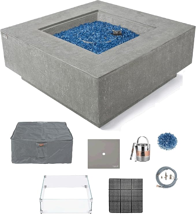 Elementi+ | Bundle Victoria Gas Fire Pit Cast Concrete 40" Square Fire Table by AMSFireplaceInc