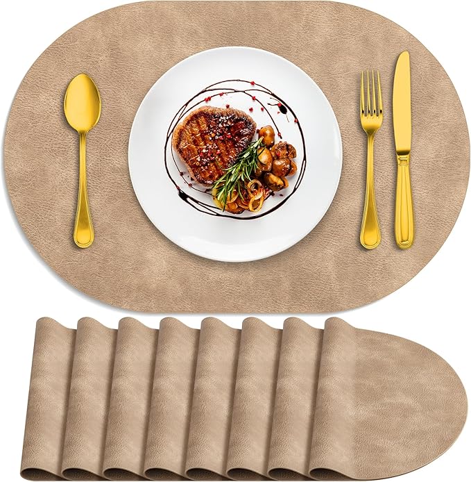 ADRIMER Placemats, Heat Resistant Oval Placemats Set of 8 Washable 12 x 17 Inch by Adrimersdreamistobeanindispensablecompanioninyourlife