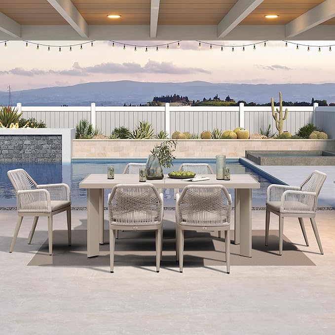 PURPLE LEAF 7 Pieces Patio Dining Set Aluminum Modern Rectangular Table and by PURPLELEAF