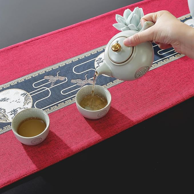 Embroidered Tassel Table Runner Chinese Style Landscape Painting Waterproof - Image 6