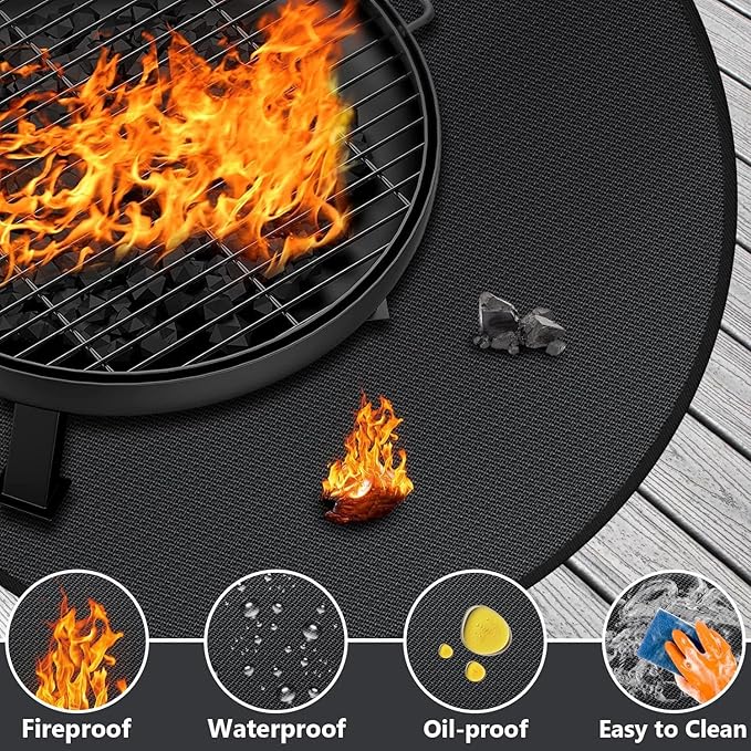 Grill Floor Mat 48 Inch Round Fiberglass Fire Pit Pad with Storage Bag