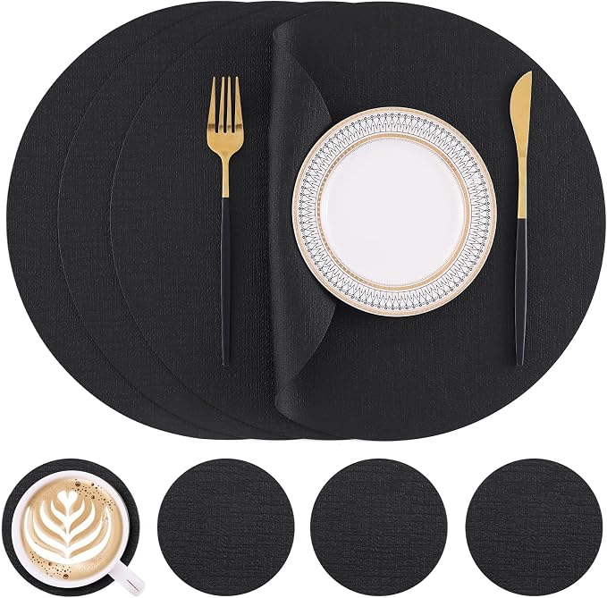 Homaxy Round Faux Leather Placemats and Coasters, Washable Dual-Side Table Mats by Homaxy