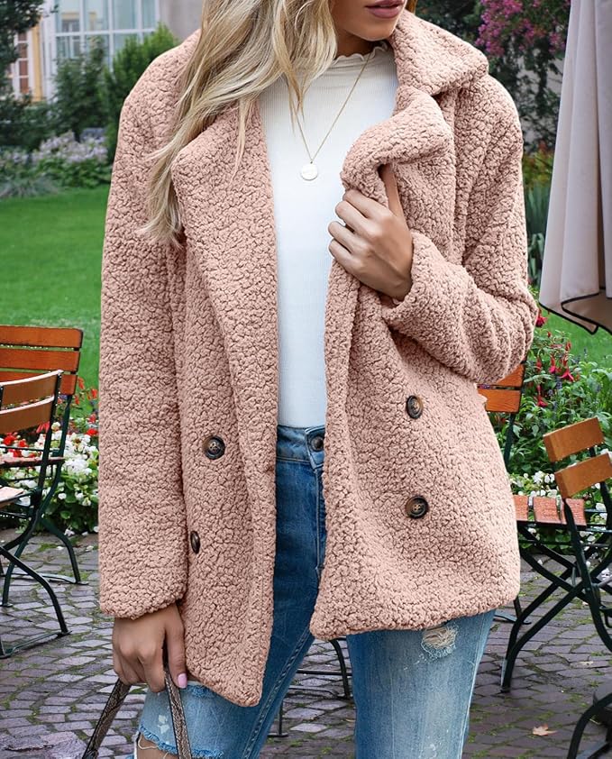 Women's Winter Warm Plush Cardigan Fuzzy Fleece Lapel Jacket - Image 3