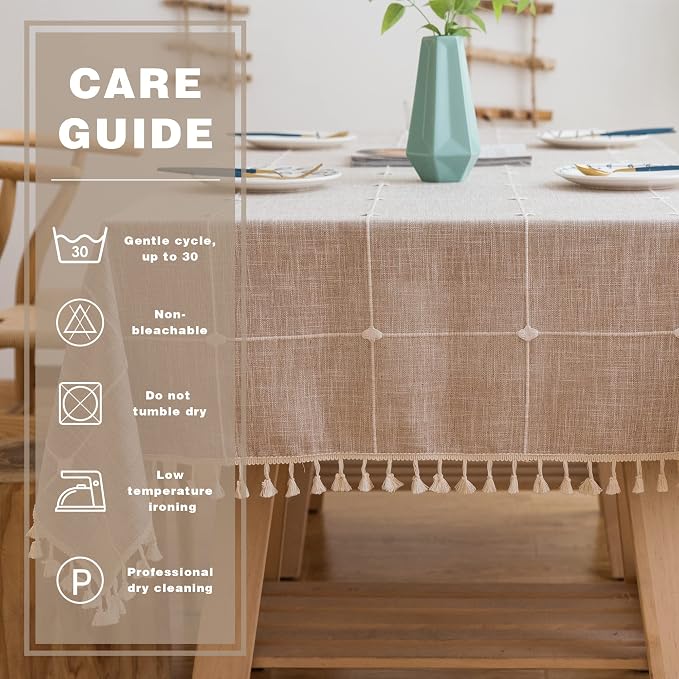 Pahajim Rustic Linen Tablecloth Cotton Rectangle Table Cloth - Image 5