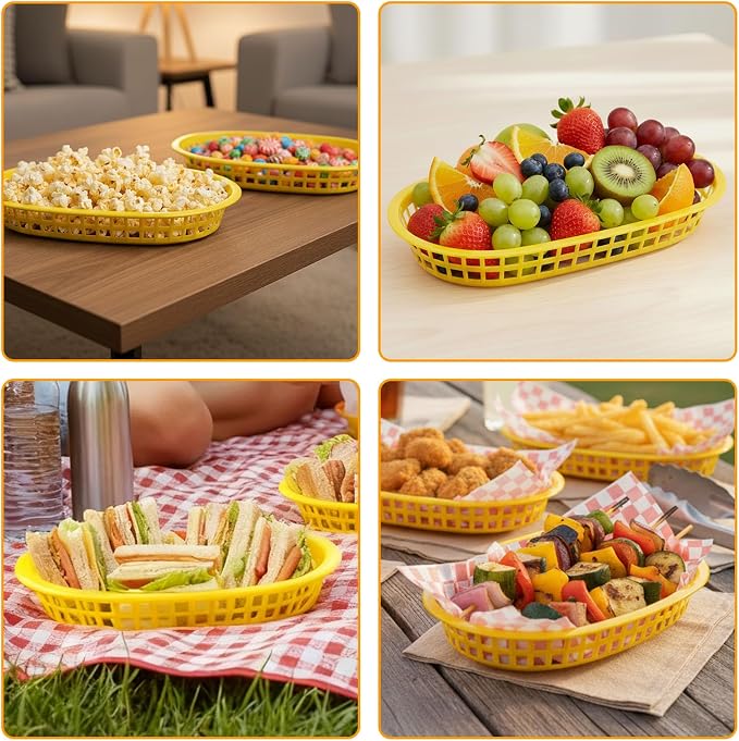 Fast Food Baskets 16-Pack, 10 x 6 Inch Plastic Oval Serving Baskets - Image 3