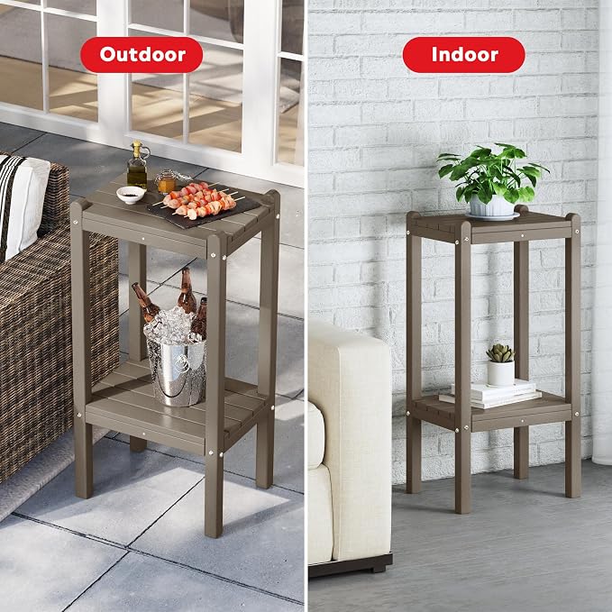 Costaelm Outdoor Side Table, 2-Tier Small Patio Coffee Tables - Image 4