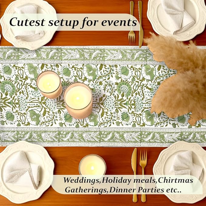 CPC Cotton Table Runner 16x106 inch Block Printed Long Fall Table Runner - Image 5