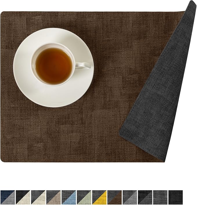 Romanstile Reversible Vinyl Placemats Set of 4, Faux Leather 100% Waterproof by Romanstile