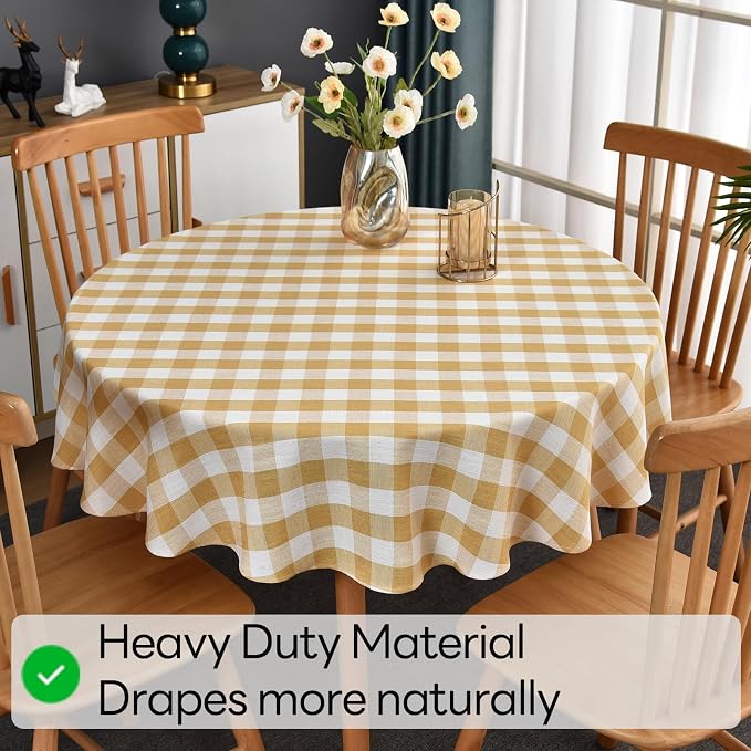 Gingham Table Cloth for Round Tables Yellow Checkered Plaid Tablecloth Heavy - Image 5