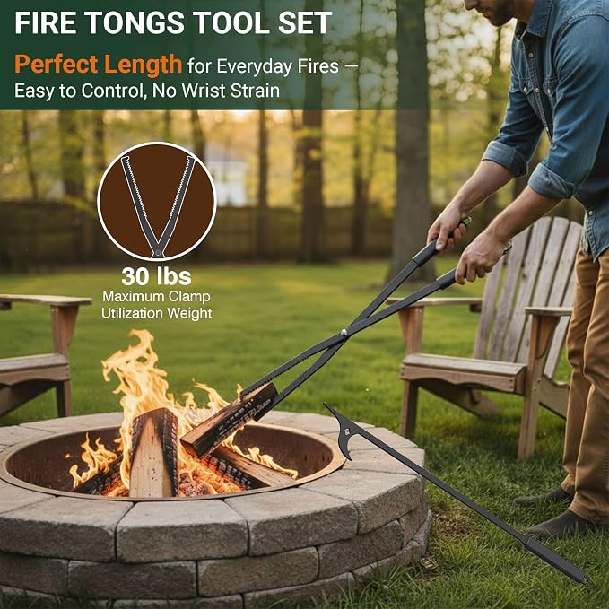 Tredre Fire Tongs and Fire Poker Set, Manganese Steel Fire Pit Tools - Image 4