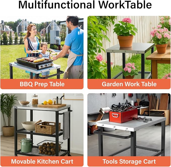 NUUK Grill Cart 16" x 24" Dining Prep Table 3-Shelf Kitchen Worktable Rolling - Image 5