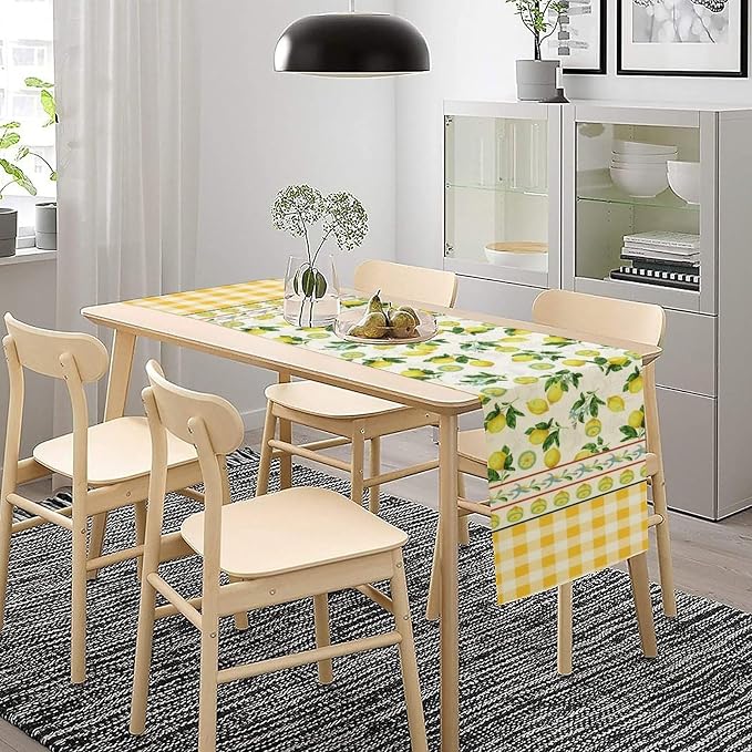 Lemon Buffalo Plaid Table Runner, Rustic Farm Fruit Aesthetic Country Farmhouse - Image 5
