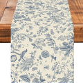 Blue Flower Burlap Table Runner Seasonal Spring Fall Kitchen Dining Linen Table by Worltoldb