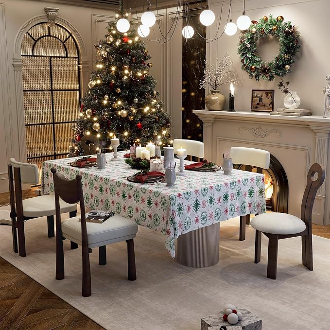 Christmas Tablecloth with Snowflake, Spillproof Waterproof Fabric Table Cloth - Image 2
