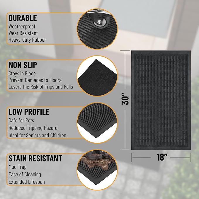 Ottomanson Heavy Duty Rubber Floor Mat – Non-Slip, Waterproof, or Patio – Stain - Image 3