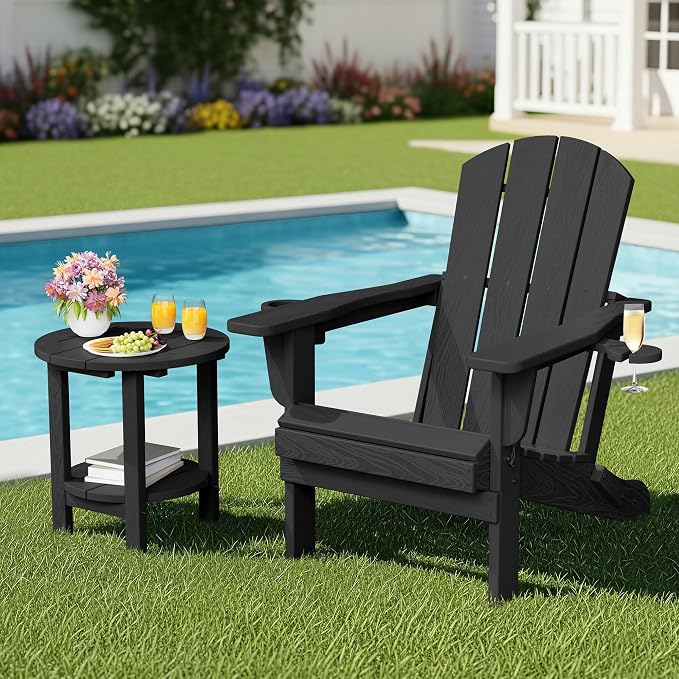 SERWALL Round Outdoor Side Table, HDPE Small Adirondack End Table, 2-Tier Patio - Image 10