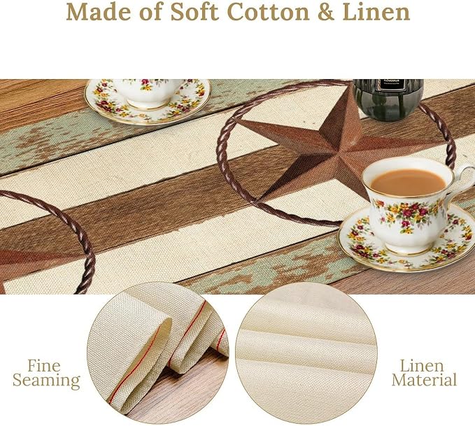 Texas Western Star Table Runner, Farmhouse Cowboy Country Barn Star Table - Image 6