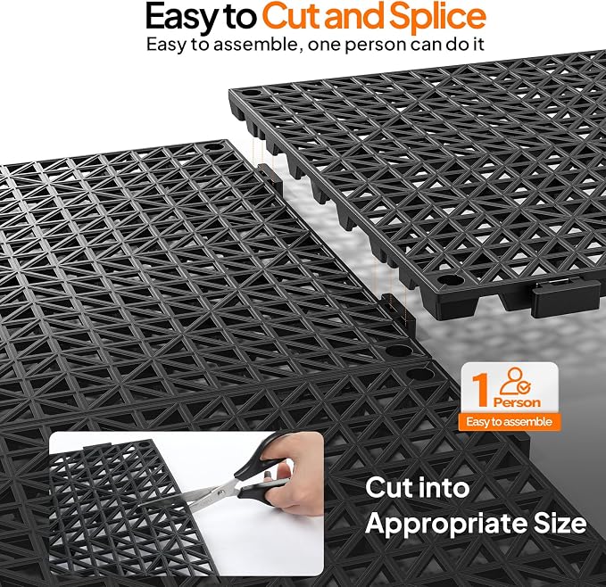 Bonnlo Black Interlocking Floor Tile, Restaurant Drainage Kitchen Mat, - Image 3