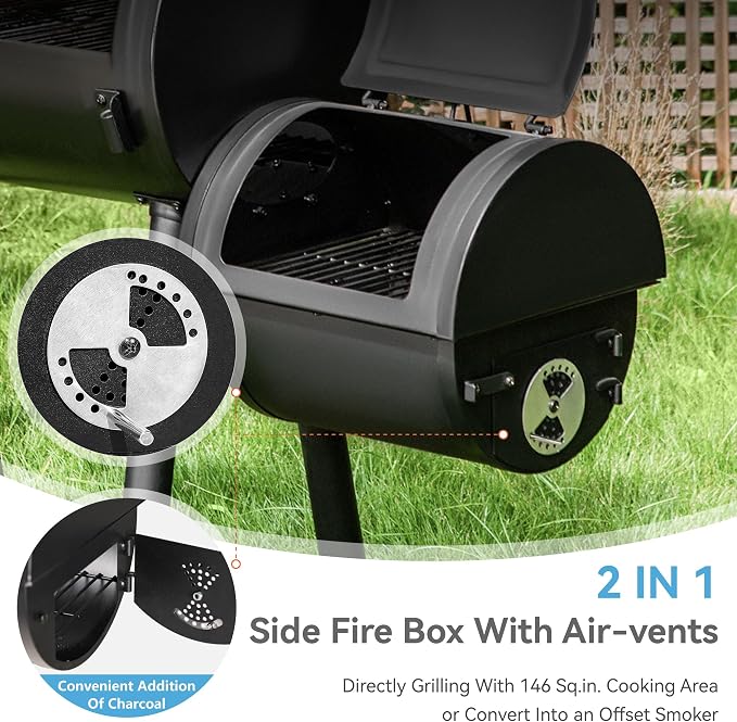 GREEN PARTY Offset Smoker Charcoal Grills - Image 6