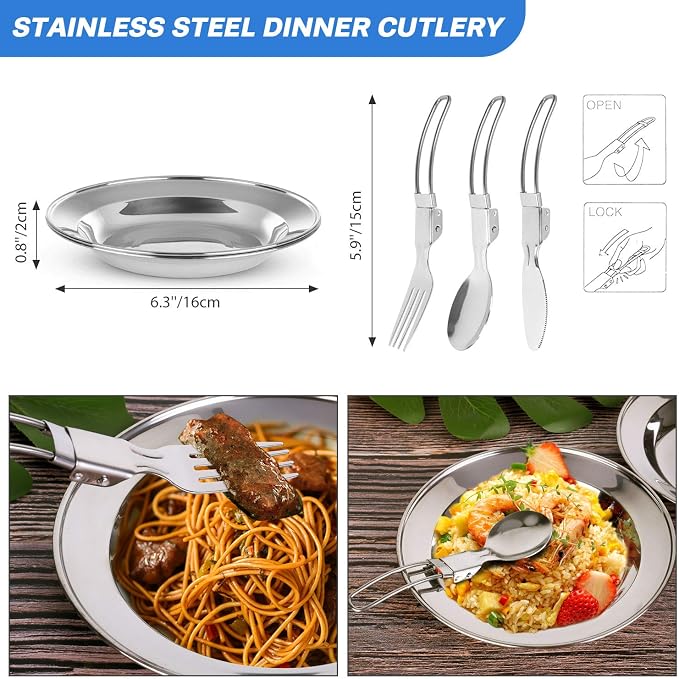 Odoland 15pcs Camping Cookware Mess Kit, Non-Stick Lightweight Pot Pan Kettle - Image 6