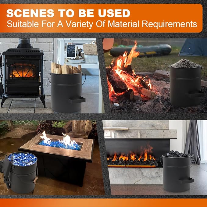 4 Gallon Ash Bucket with Lid and Shovel, Metal Fireplace Ash Bucket with Broom - Image 8
