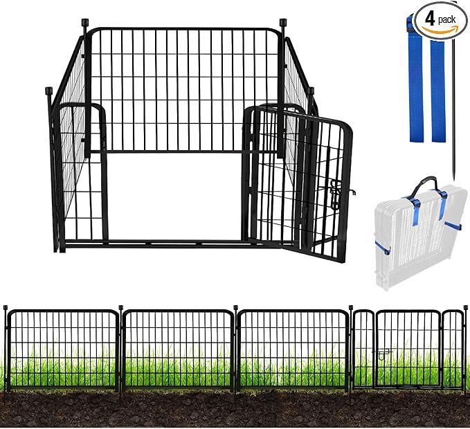 ADAVIN 24 in Garden Fence with Gate, 4 Panels Total 9.8 Ft, Heavy Duty Iron by ADAVIN