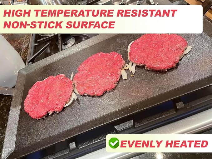 Griddle, Black Carbon Steel, 24 x 10.5 Inch with Heat-Resistant Gloves