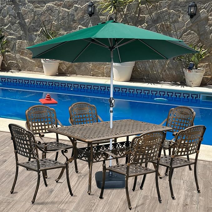60" Large Outdoor cast Aluminum Patio Dining Table, Rectangular Outdoor Bistro - Image 2