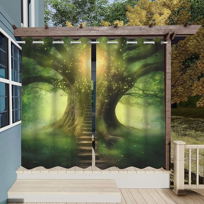 Fantasy Theme Waterproof Indoor/Outdoor Curtains, Forest Pattern, Privacy - Image 3