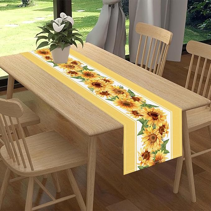 Yellow Sunflower Table Runner, Rustic Farmhouse Summer Sunshine Boho Floral Bee - Image 2