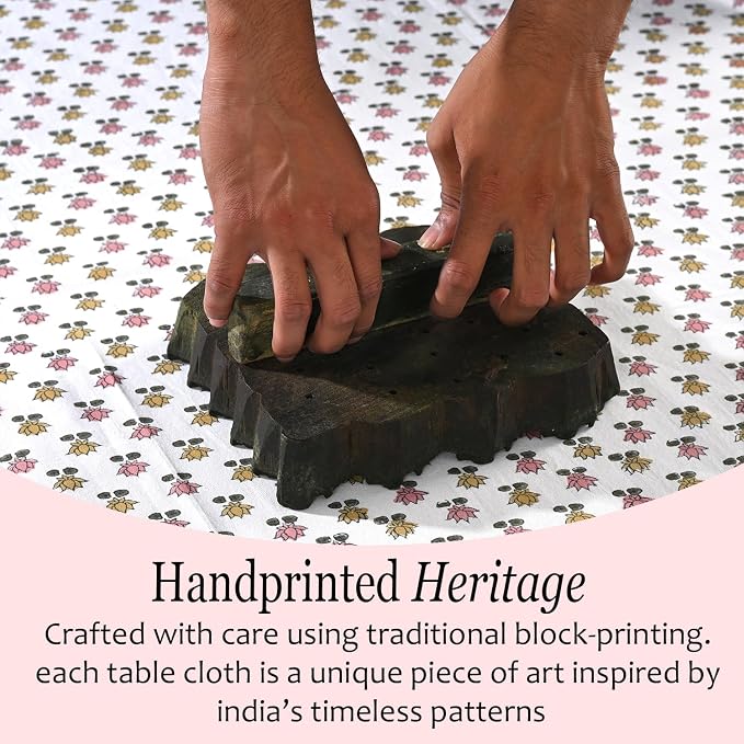 CPC Rosette Bloom Tablecloth 100% Cotton 70x108 Inch Indian Block Print - Image 5