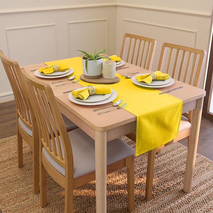 Encasa XO Table Runner 13"x48" Long | Cotton Canvas Fabric | Sunbeam Yellow - Image 2