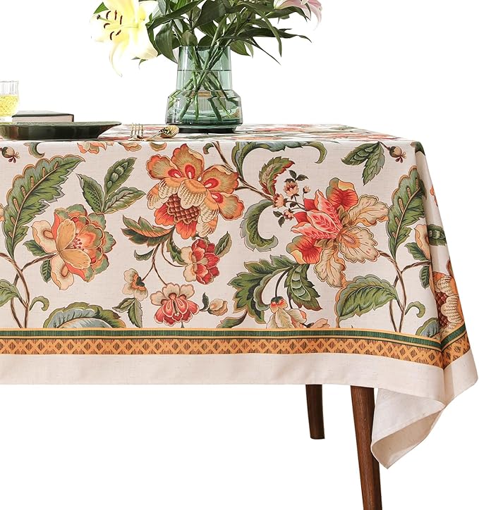 patdrea Designer Vintage Linen Rectangular Tablecloth, Provencal Rustic Floral by Welcometopatdrea