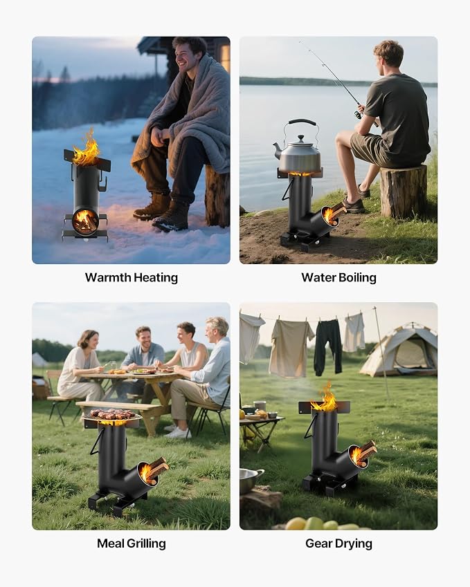 VEVOR Camping Rocket Stove, Wood Burning Portable Rocket Stove - Image 3