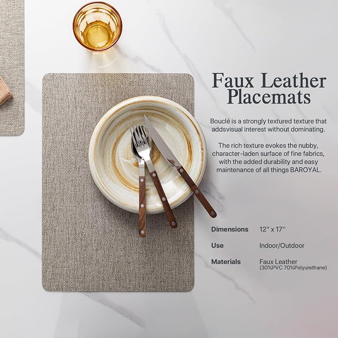Faux Leather Placemats Set of 12 Vinyl Washable Wipeable Table Mats - Image 2