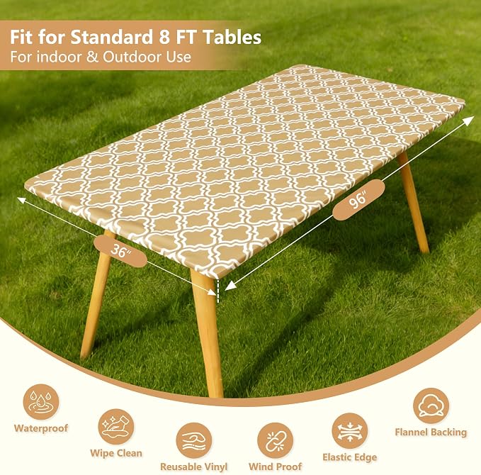 Rectangle Picnic Table Cloth, Elastic Waterproof Fitted Vinyl Tablecloths - Image 5