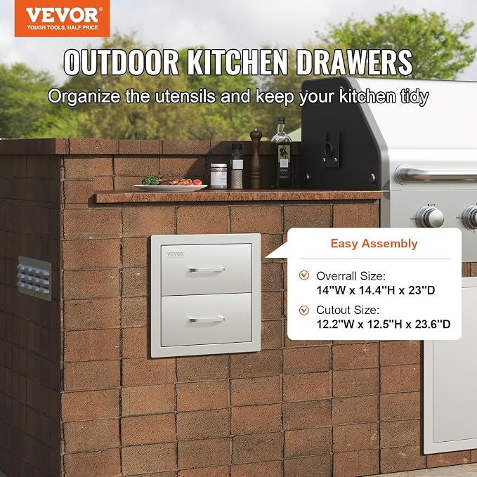 VEVOR Outdoor Kitchen Cabinets 14W x 14.3H x 23D Inch, BBQ Island Drawers - Image 4
