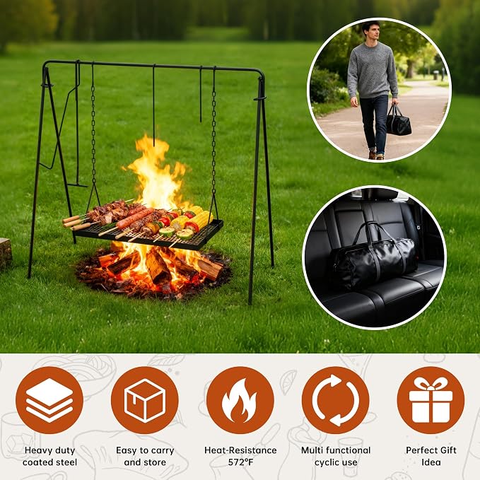 Campfire Swing Grill with Adjustable Grill Cooking Rack, Camp Fire Cooking - Image 6