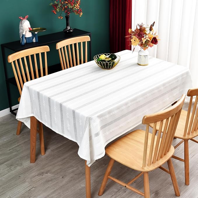 White Cotton Table Cloth for Rectangle Table Heavy Duty Farmhouse Vintage - Image 6