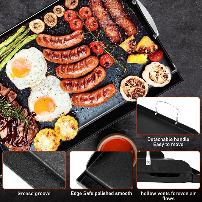 Uniflasy Nonstick Griddle for Gas Grill, Cast Iron Griddle for Outdoor Gas & - Image 3
