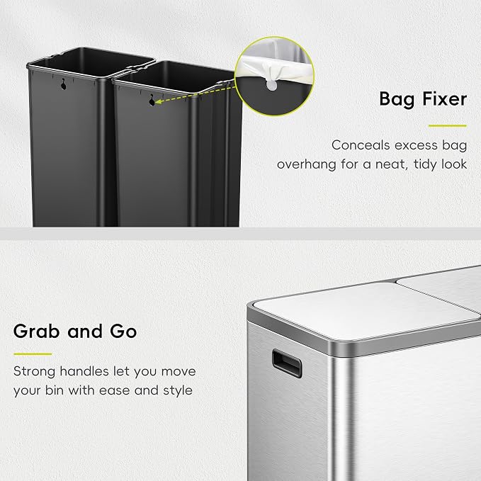 EKO EcoCasa Plus 2 x 10.6 Gal Dual Recycling Trash Can - Image 8