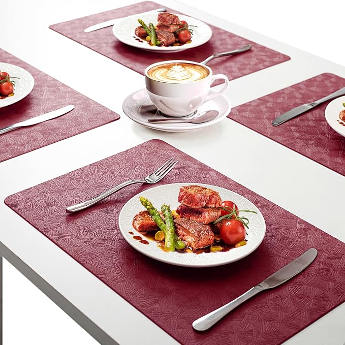 Vinyl Placemats Set of 6 Faux Leather 100% Waterproof Wipeable Washable Place - Image 6