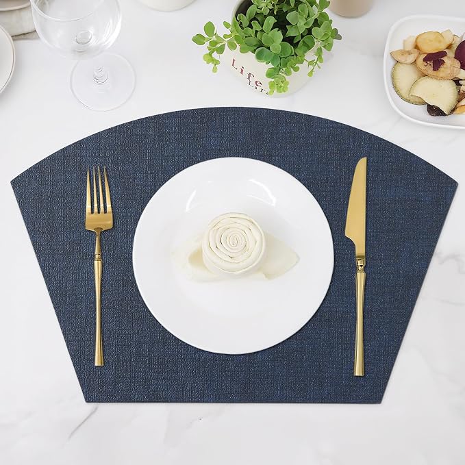 Homaxy Round Table Placemats Set of 6, Washable Wedge Shaped Faux Leather Table - Image 9