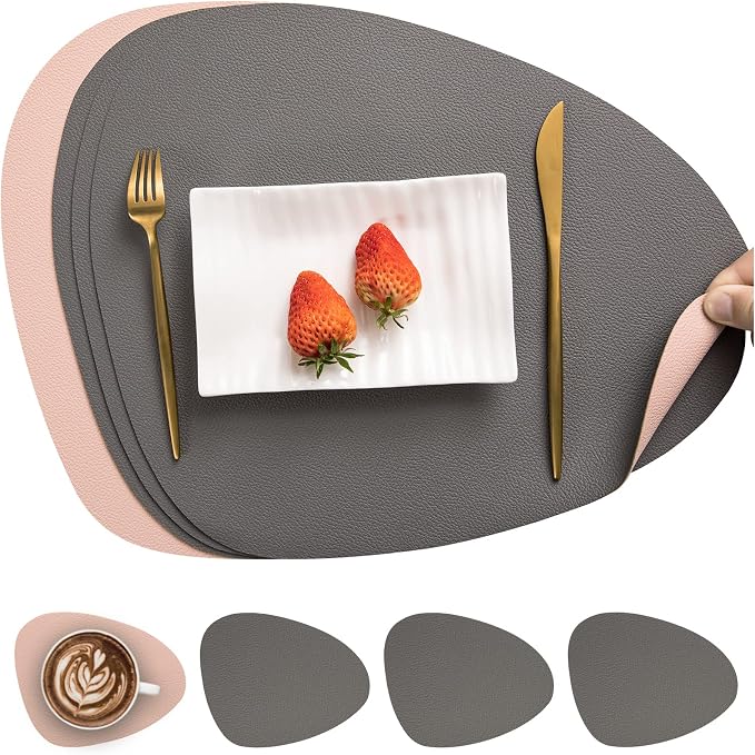 Myir JUN Placemats, Dual-Sided Placemats Waterproof Faux Leather Placemats Set by MyirJUN