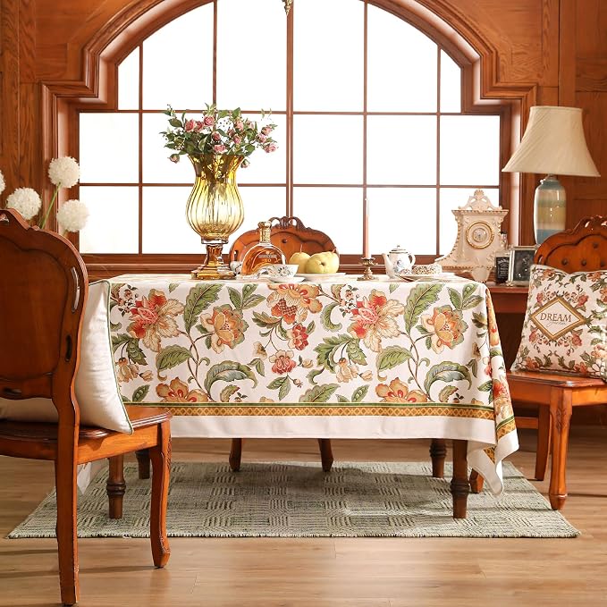 patdrea Designer Vintage Linen Rectangle Tablecloth, Provencal Rustic Floral - Image 8