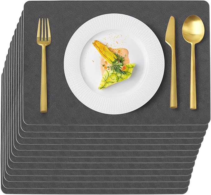 Vinyl Placemats Set of 12 Faux Leather 100% Waterproof Wipeable Washable Place by Uolr