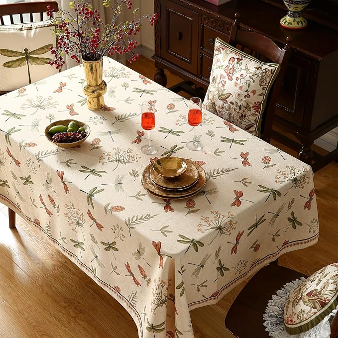 ISAENNE Designer Floral Linen Extra Long Table Cloth Rectangle, French Off - Image 8