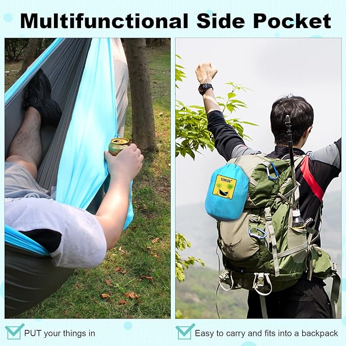 Camping Hammock for 2 with 210T Parachute Fabric in Sky Blue