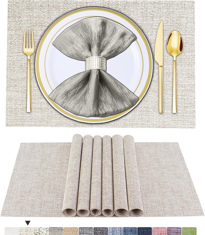 BETEAM Placemats Set of 6, Woven Vinyl Placemat by BETEAM
